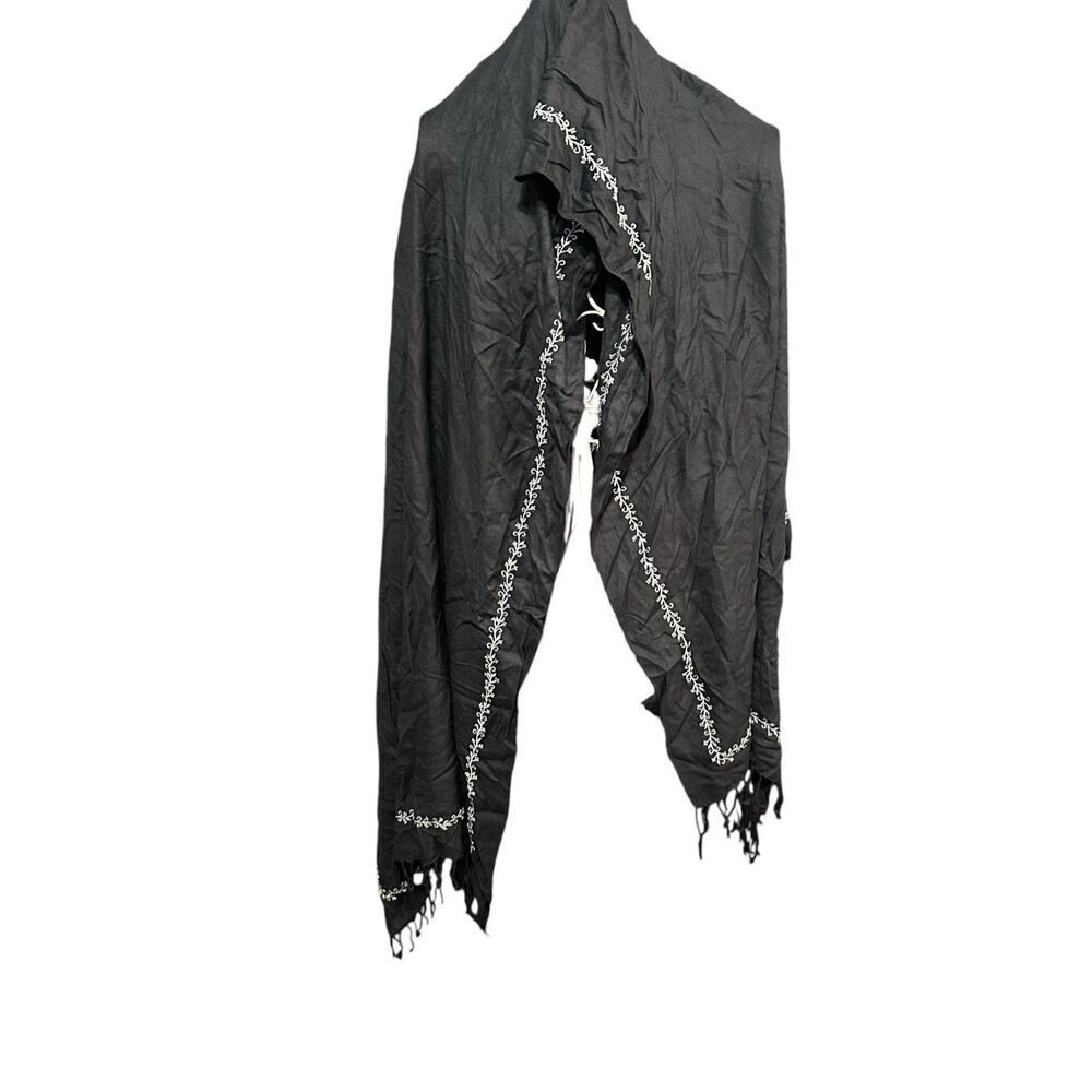 New With Tags NWT Lord & Taylor Black Shawl Scarf Wrap with Black embroidered wr